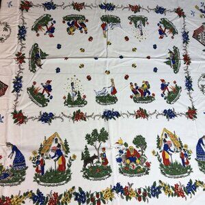 Vtg German Tablecloth Fairytale Hansel Gretel Snow White Wilderkind Square